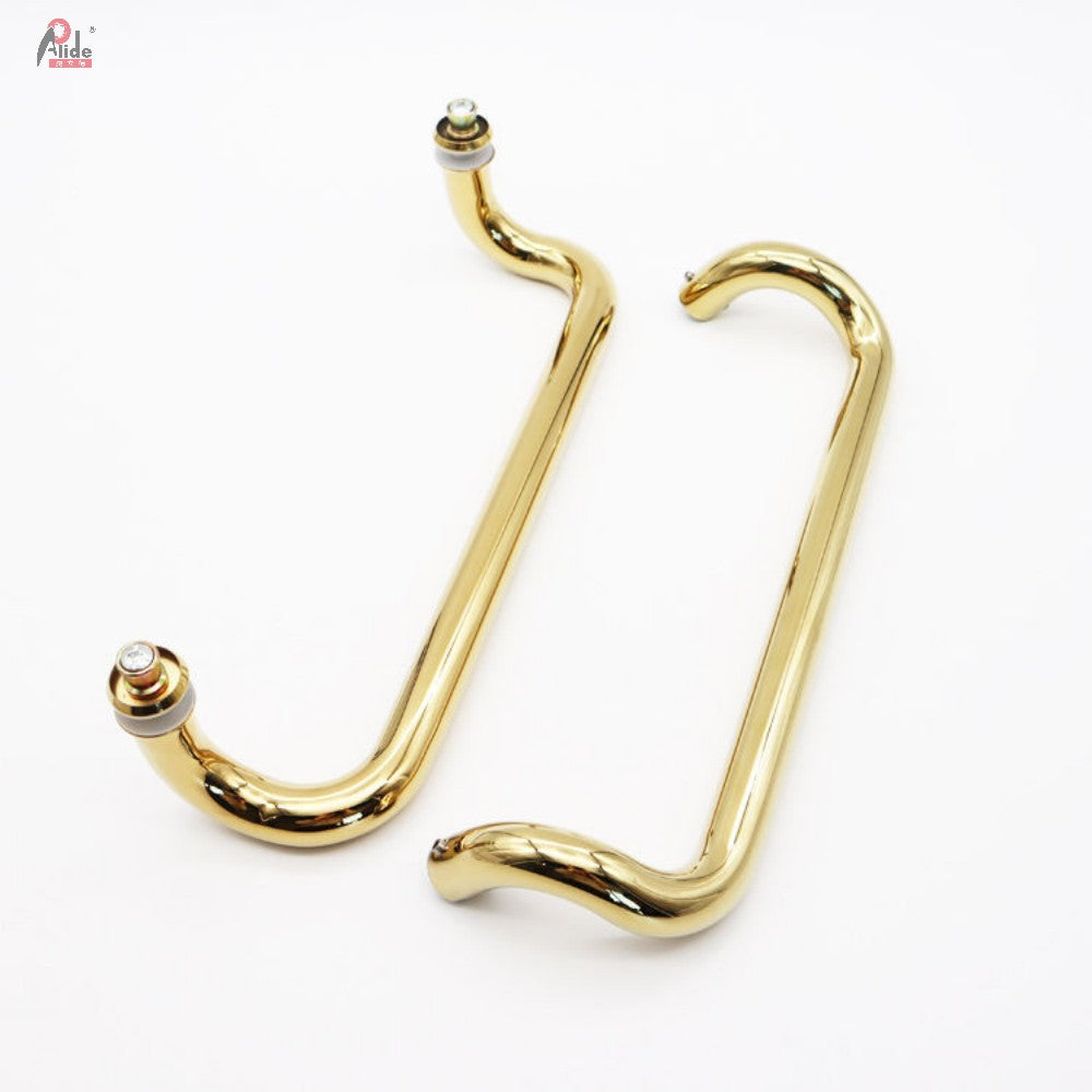 A919-Round Ladder Pull Double Sided Glass Door Handle Shower Room Handle pss gold