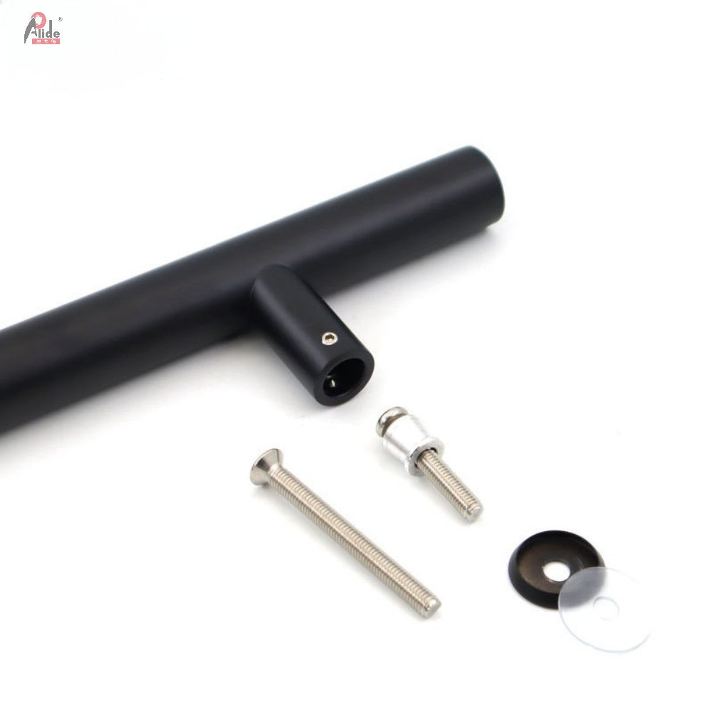 A969 Round Tube Glass Door Pull Handle - 201 Stainless Steel - Matte Black Finish