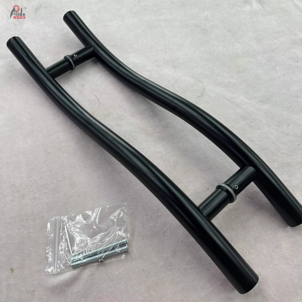 A201 S-Shape Matte Black Glass Door Handle