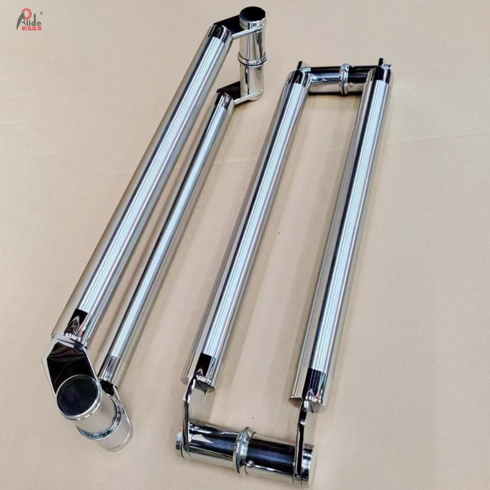 A826 Round Tube Pull Handle with Slanted Feet - Round Tube Knife‑Shaped Plate Pull Handle - For Framed Door - Satin Finish