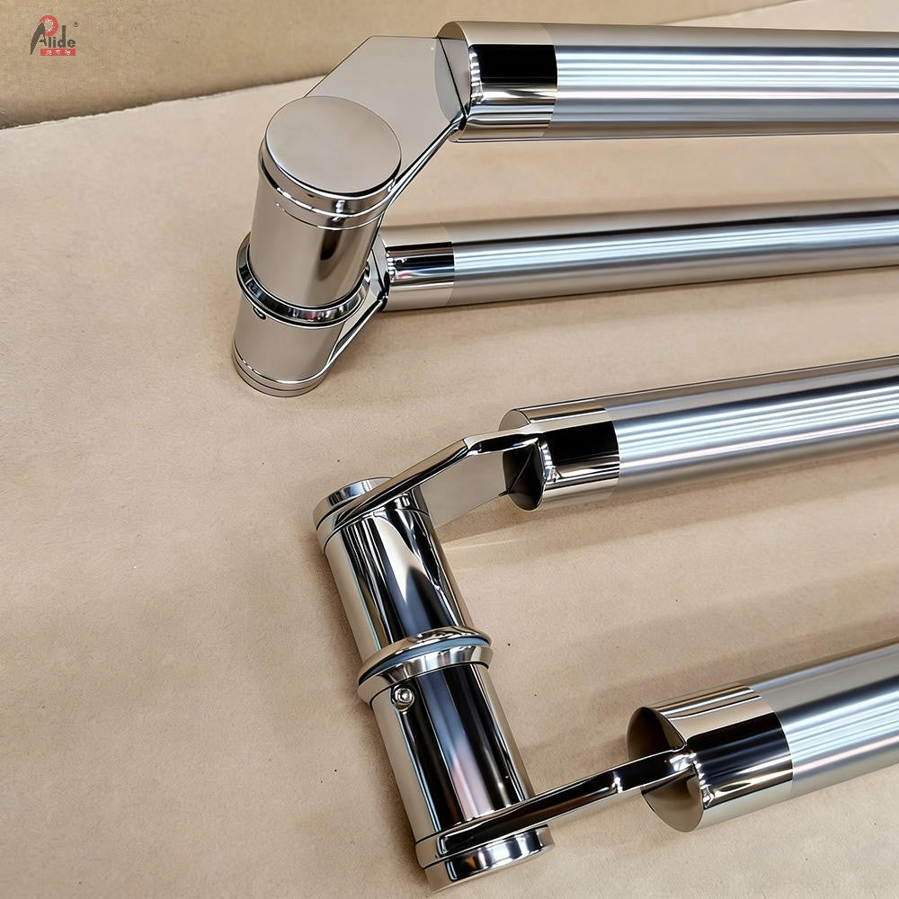 A826 Round Tube Pull Handle with Slanted Feet - Round Tube Knife‑Shaped Plate Pull Handle - For Framed Door - Satin Finish