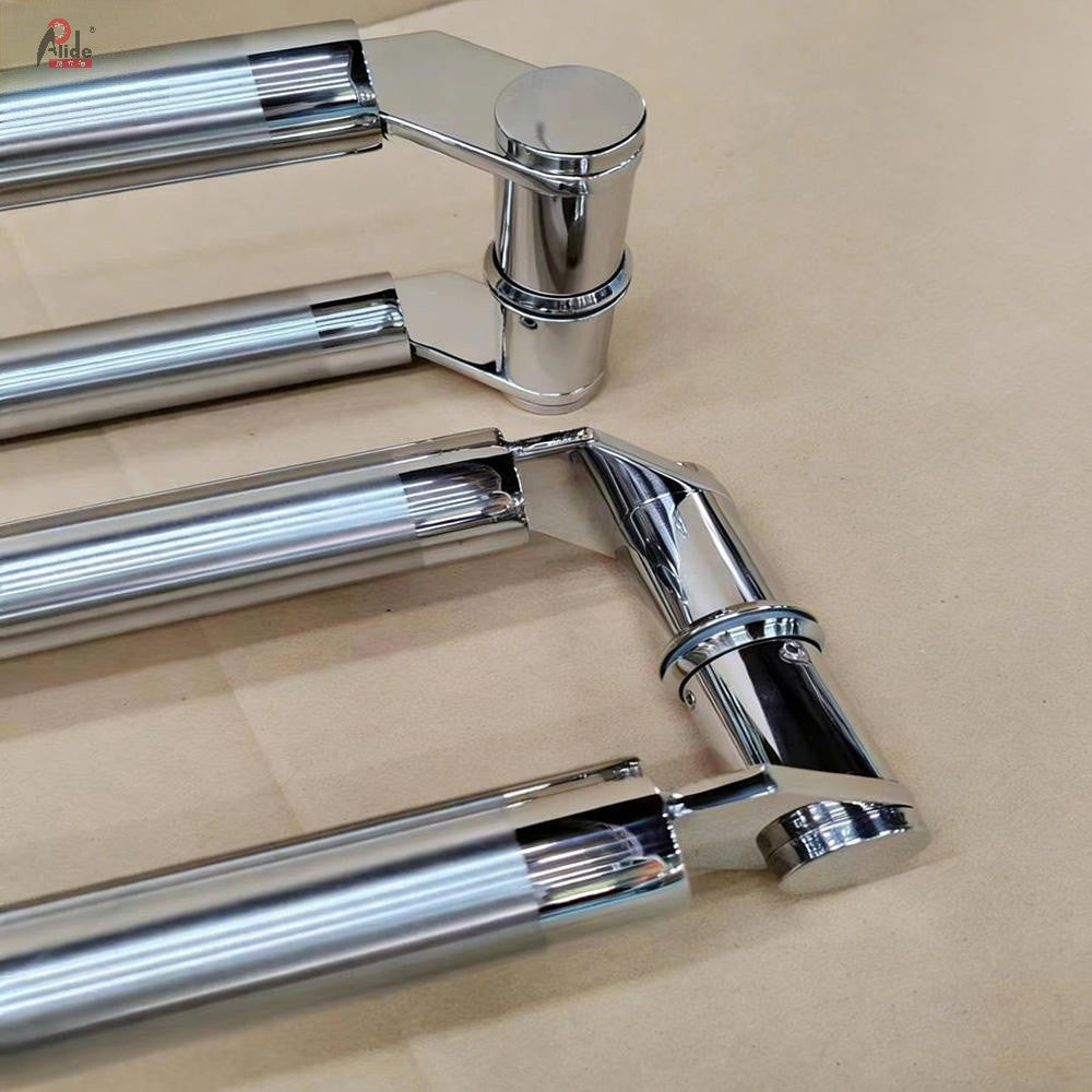 A826 Round Tube Pull Handle with Slanted Feet - Round Tube Knife‑Shaped Plate Pull Handle - For Framed Door - Satin Finish