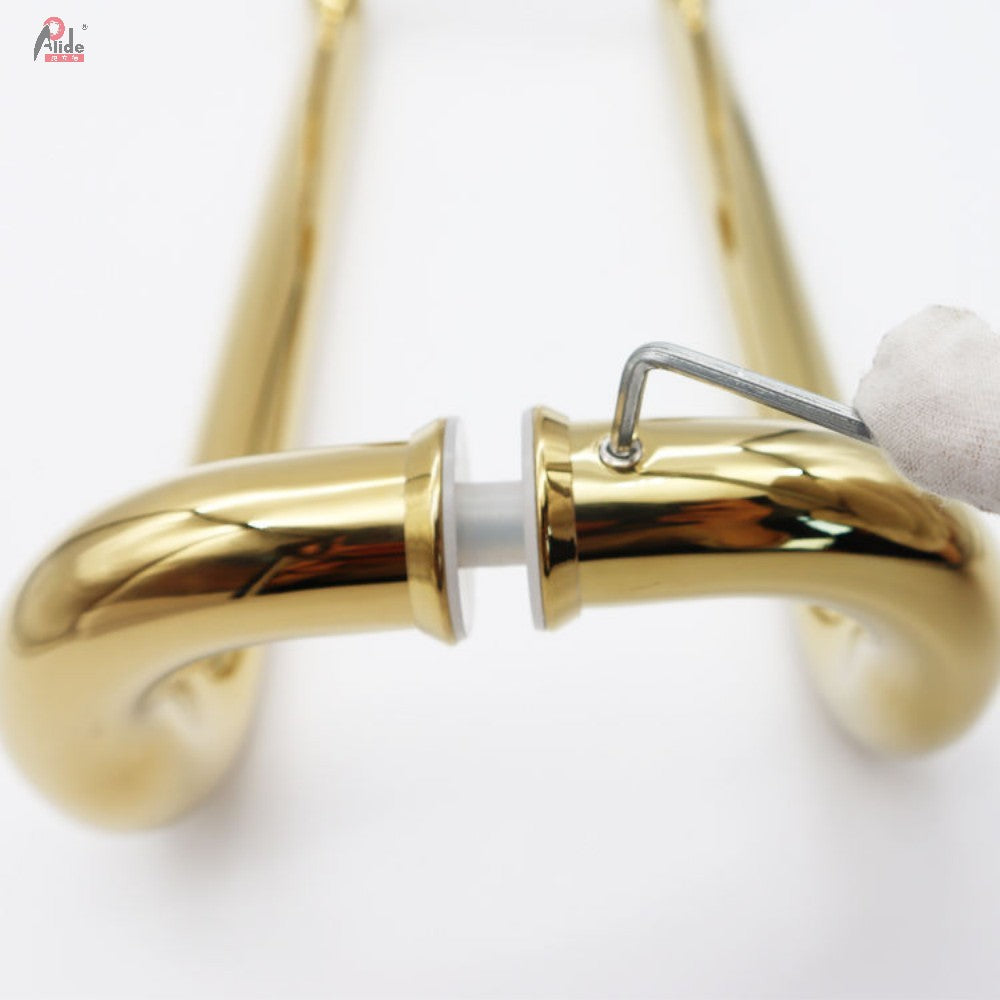 A919-Round Ladder Pull Double Sided  Glass Door Handle Shower Room Handle   pss gold