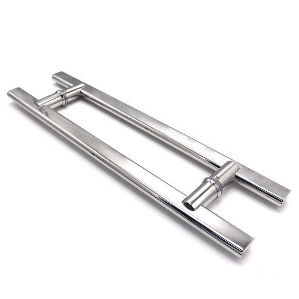 A926 Flat Tube Glass Door Handle with Pin Feet, Bright Finish