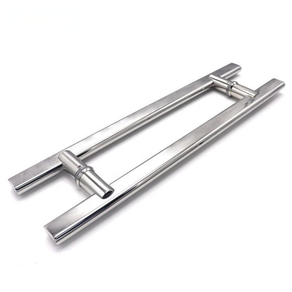 A926 Flat Tube Glass Door Handle with Pin Feet, Bright Finish