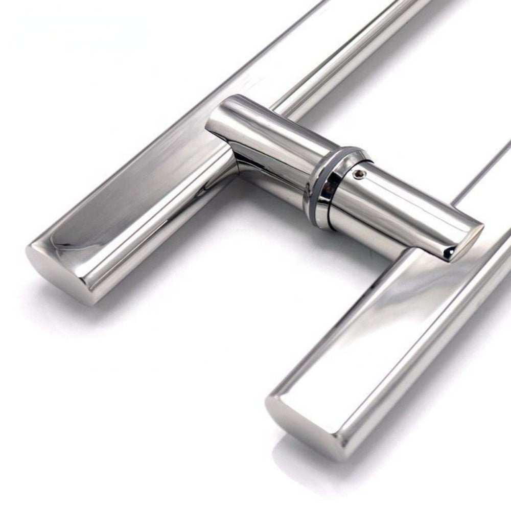 A926 Flat Tube Glass Door Handle with Pin Feet, Bright Finish