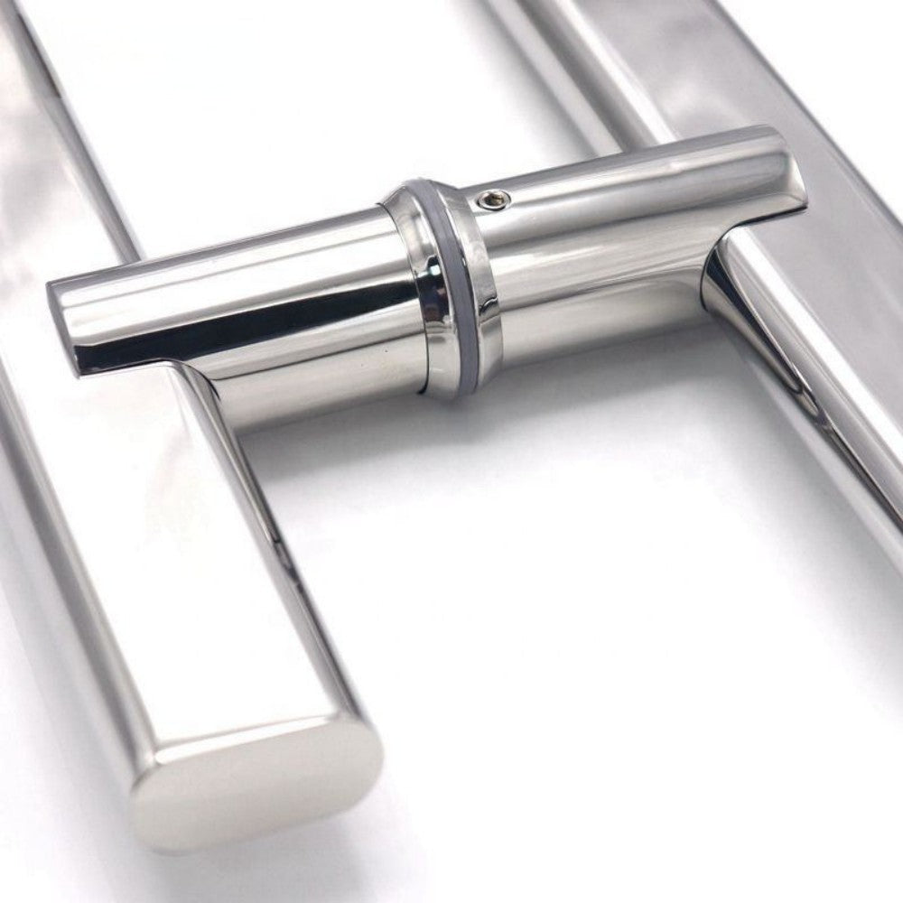 A926 Flat Tube Glass Door Handle with Pin Feet, Bright Finish