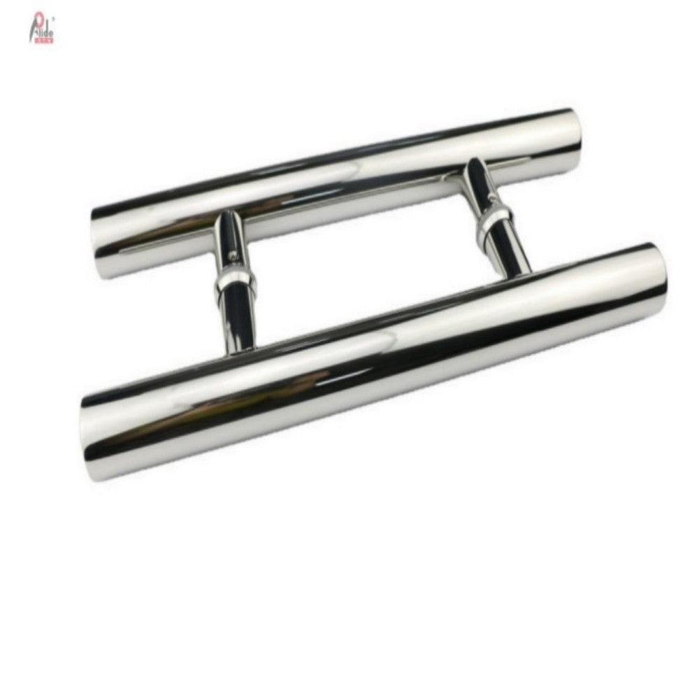 A104 Round Tube Glass Door Pull Handle - 304 Stainless Steel - H-Shape - Polished Finish