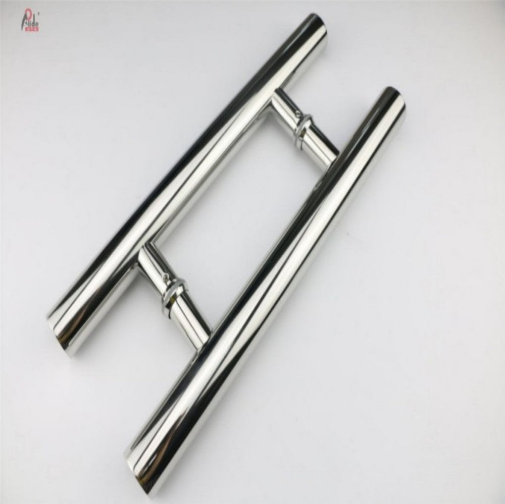 A104 Round Tube Glass Door Pull Handle - 304 Stainless Steel - H-Shape - Polished Finish