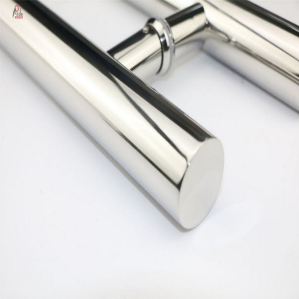 A104 Round Tube Glass Door Pull Handle - 304 Stainless Steel - H-Shape - Polished Finish