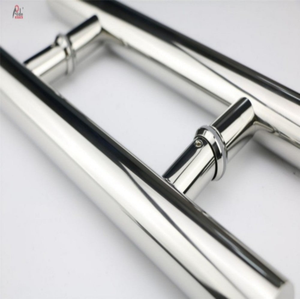 A104 Round Tube Glass Door Pull Handle - 304 Stainless Steel - H-Shape - Polished Finish