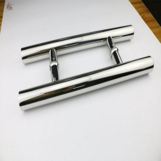 A104 Round Tube Glass Door Pull Handle - 304 Stainless Steel - H-Shape - Polished Finish