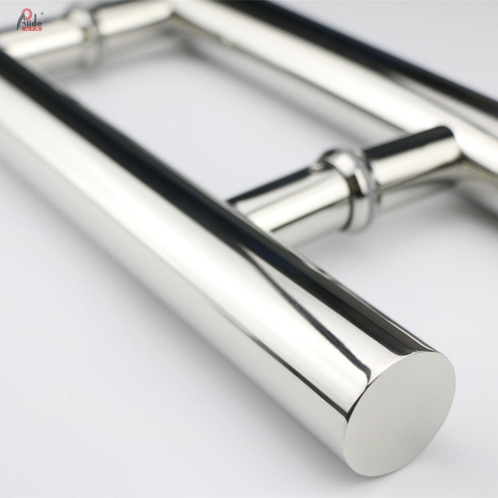 A104 Round Tube Glass Door Pull Handle - 304 Stainless Steel - H-Shape - Polished Finish