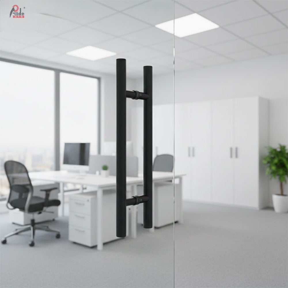 A969 Round Tube Glass Door Pull Handle - 201 Stainless Steel - Matte Black Finish