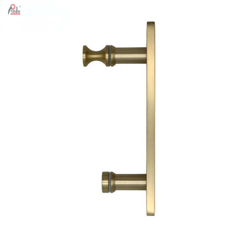 Brushed Brass Square Tube Single-Sided Glass Door Pull Handle with Backplate