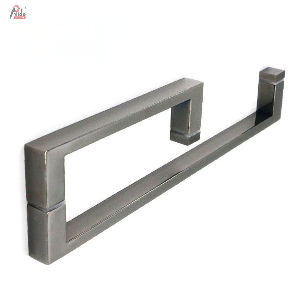C222-13-25 Stainless Steel Square Tube Back-to-Back Glass Door Pull Handle Standard Mirror Clips No Side Hole